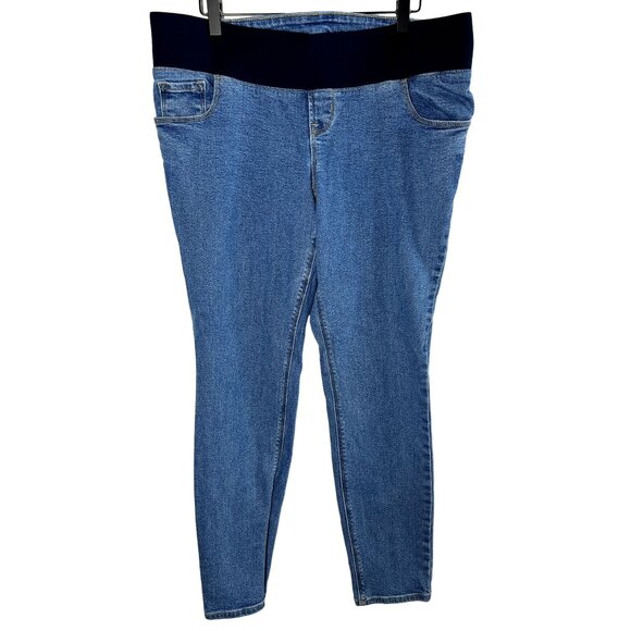 Old Navy Maternity Rockstar Jeans 14L Skinny Fit Low Panel Stretch Denim Blue - Picture 1 of 7